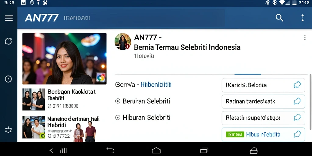 Tampilan antarmuka AN777 menampilkan berita selebriti terkini dengan jelas dan informatif.