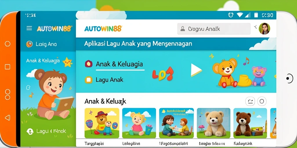Antarmuka ceria AUTOWIN88 dengan pilihan lagu anak.