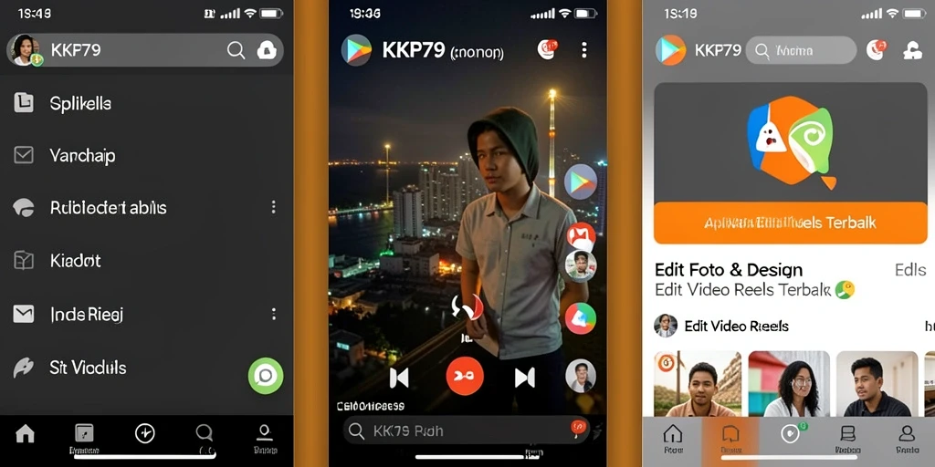 Antarmuka aplikasi KPK79 yang sederhana dengan alat Edit Video Reels.
