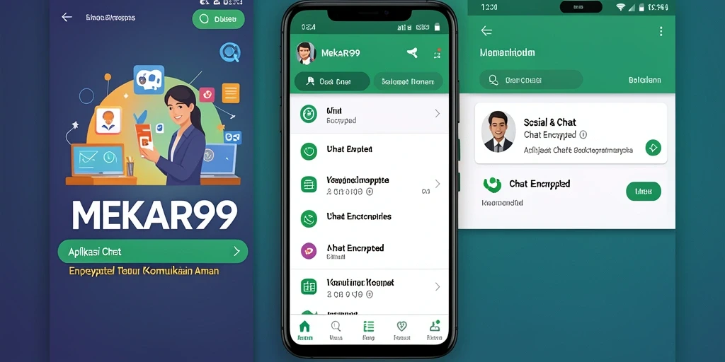 Antarmuka pengguna MEKAR99 yang menarik dengan fitur Chat Encrypted.