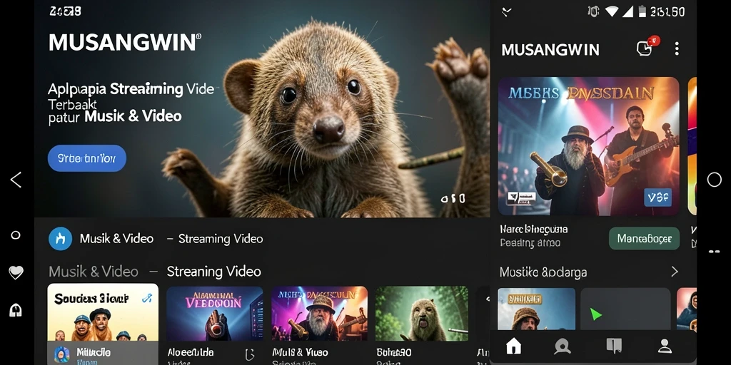 Antarmuka MUSANGWIN yang menarik dan mudah dinavigasi untuk streaming video.
