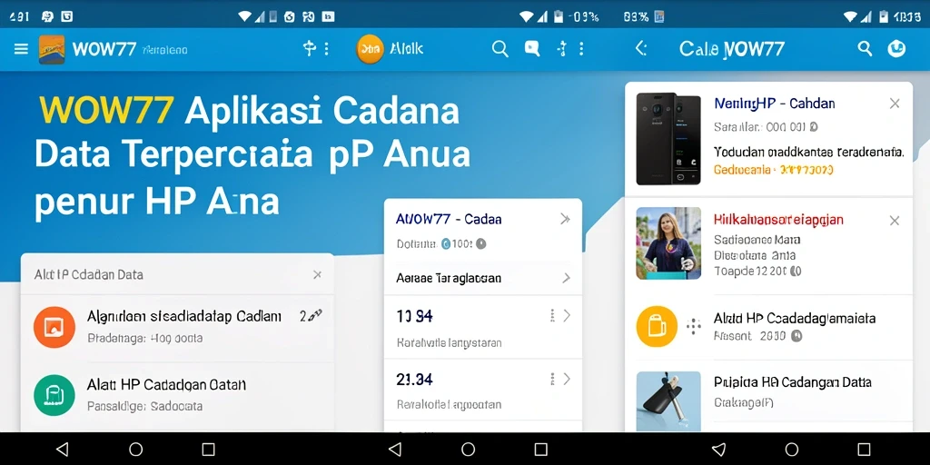 Tampilan antarmuka aplikasi WOW77 untuk cadangan data.