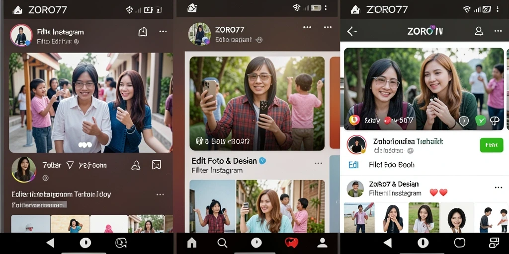 Tampilan antarmuka ZORO77 dengan berbagai filter Instagram yang menawan.